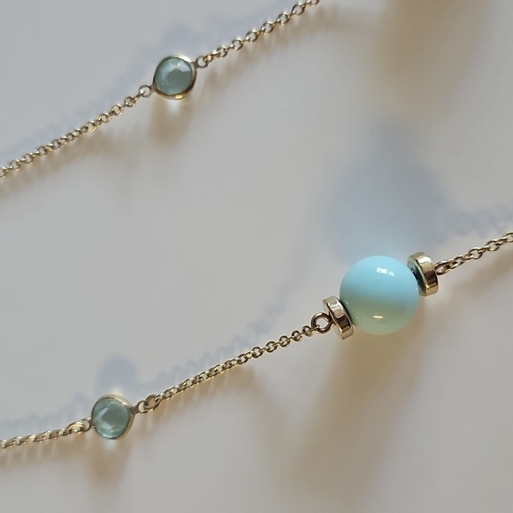 J Crew Delicate Bezel Aqua Blue Crystals Beads Rhinestones Chain Necklace 30" - Picture 4 of 6